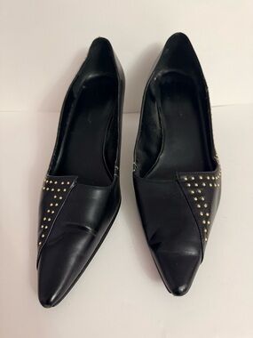 Black Pointed Studded Leather Flats